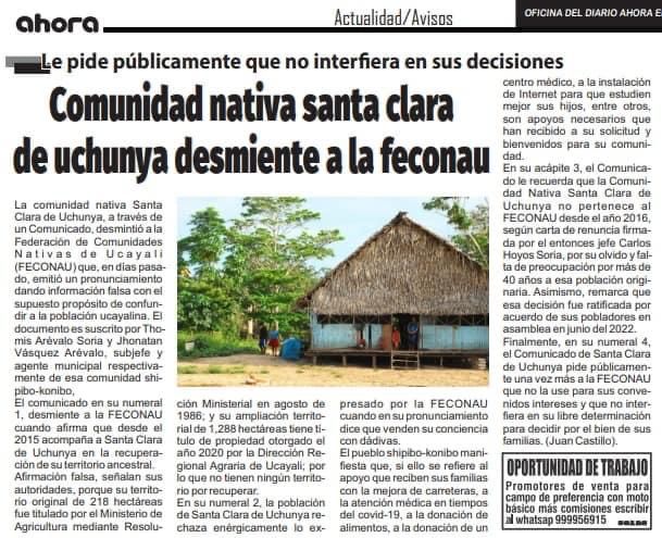 Documento 3 de la noticia Rechazo a las ONGs IDL, FPP, AIDESEP, FECONAU y ORAU