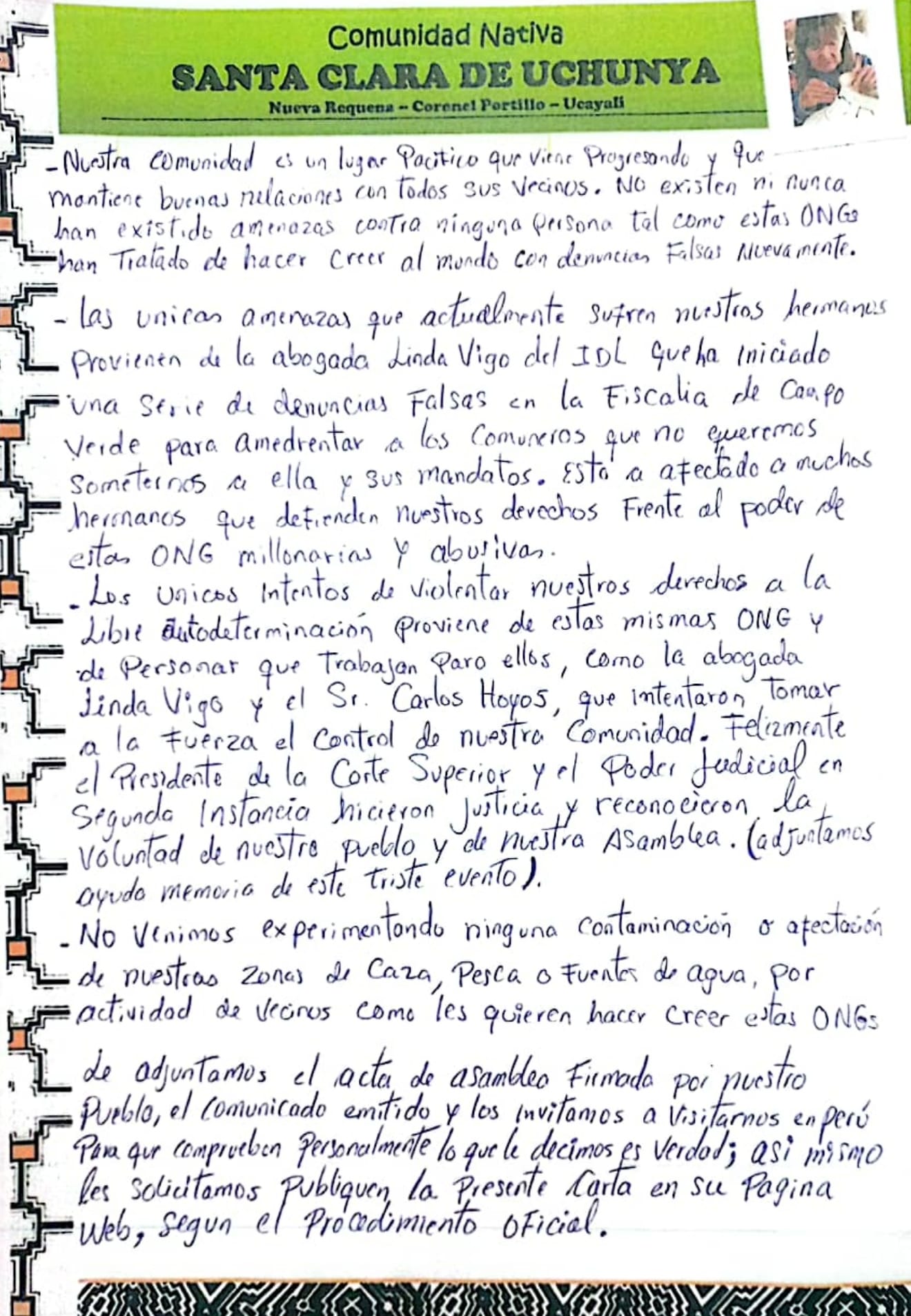 Documento 7 de la noticia Rechazo a denuncia falsa de IDL y FPP ante Naciones Unidas