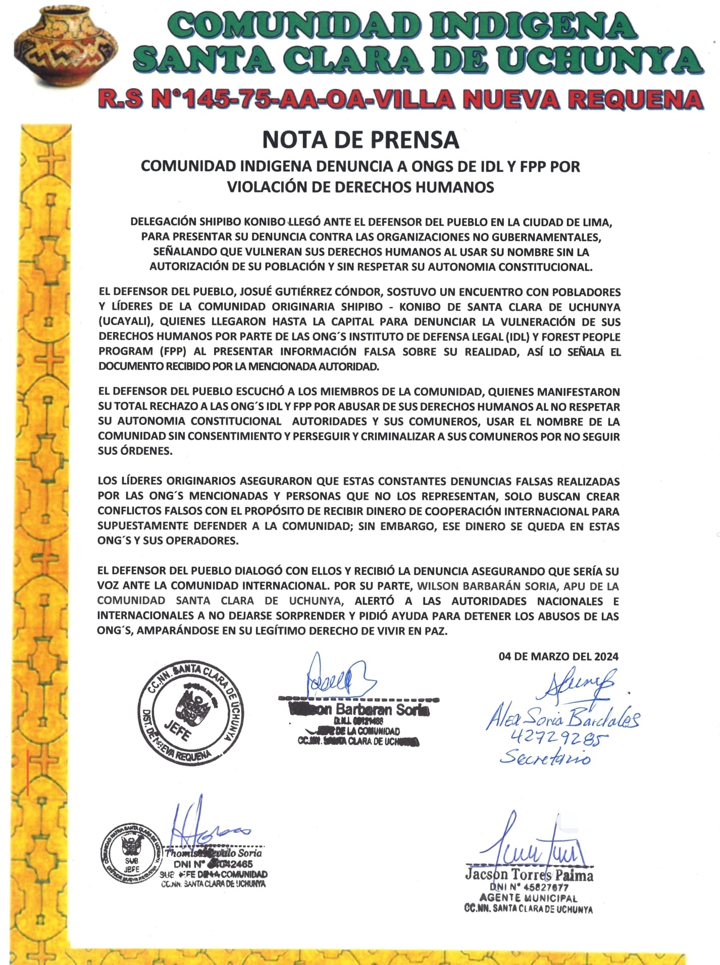 Documento 1 de la noticia Gestiones de líderes comunales en Lima