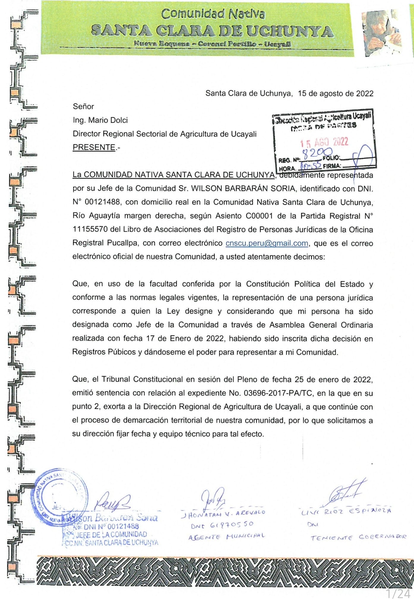 Documento 1 de la noticia Linderamiento del territorio ampliado de 1,544 hectáreas