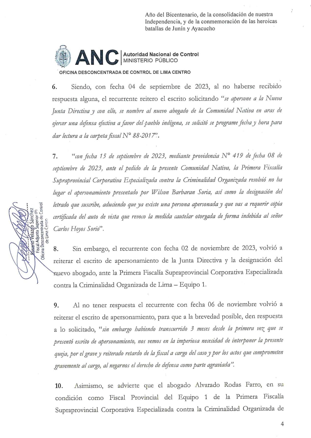 Documento 8 de la noticia Carta al juez Víctor Zúñiga por denuncias de las ONGs