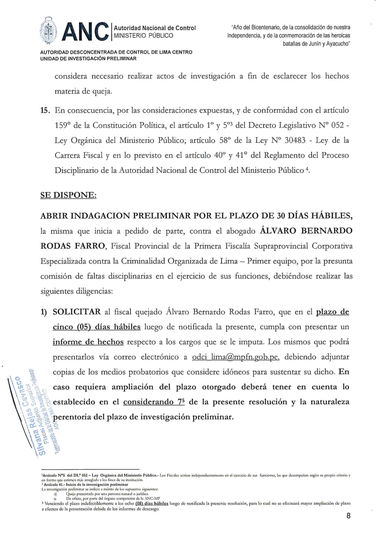Documento 8 de la noticia Investigación al fiscal Álvaro Rodas Farro por discriminació