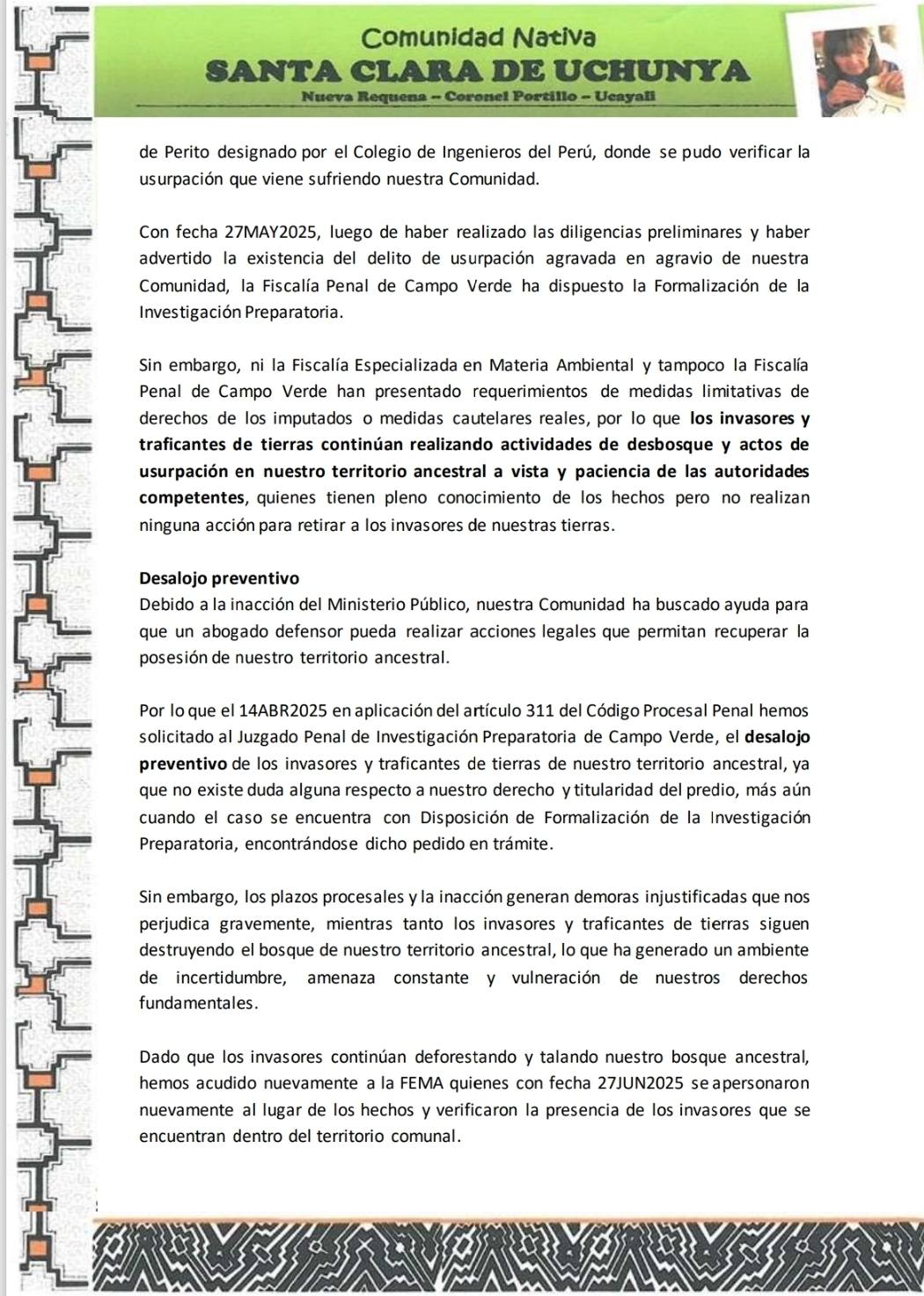 Documento 10 de la noticia Cartas a ministerios por la invasión del territorio ampliado