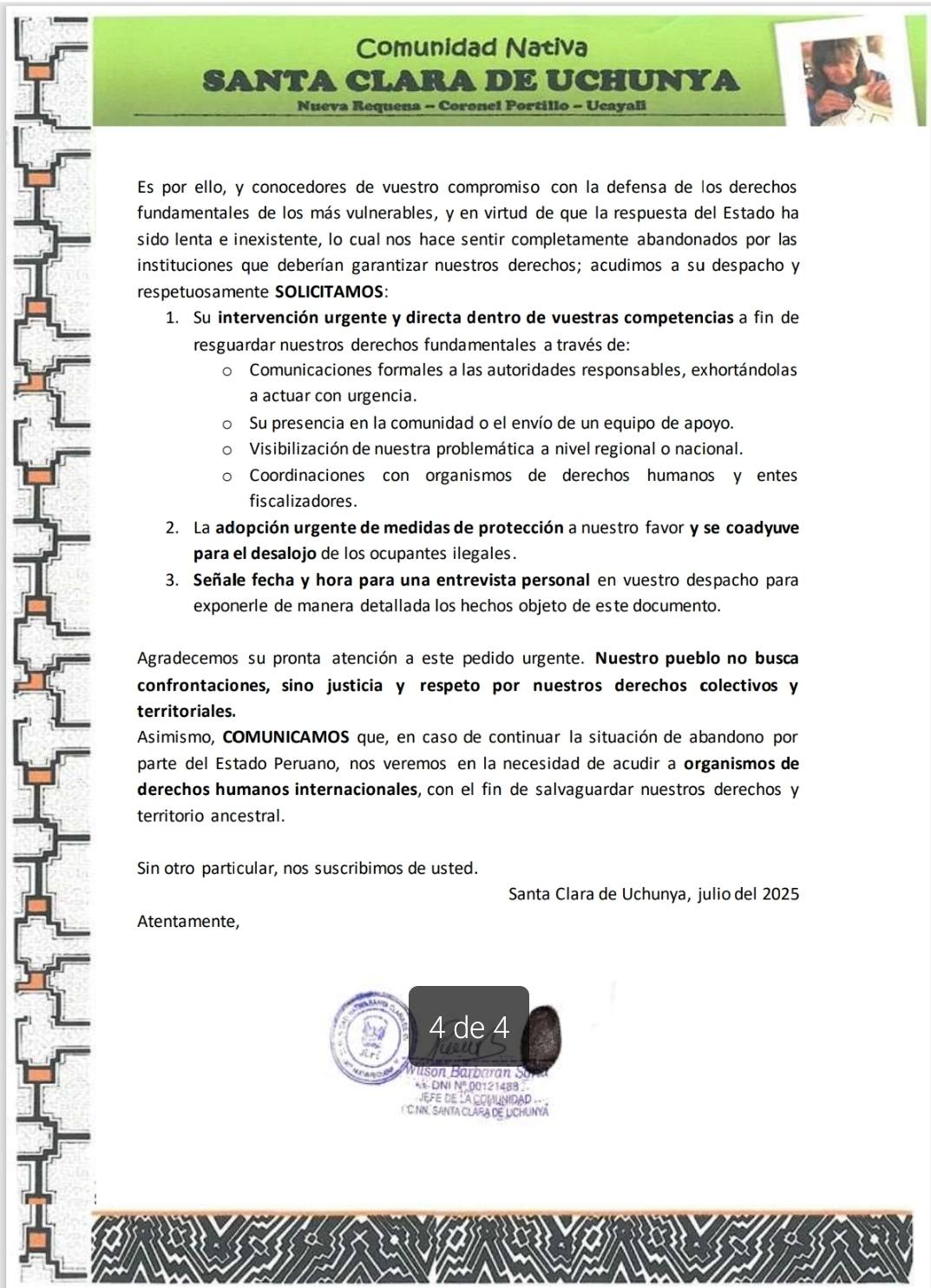 Documento 12 de la noticia Cartas a ministerios por la invasión del territorio ampliado